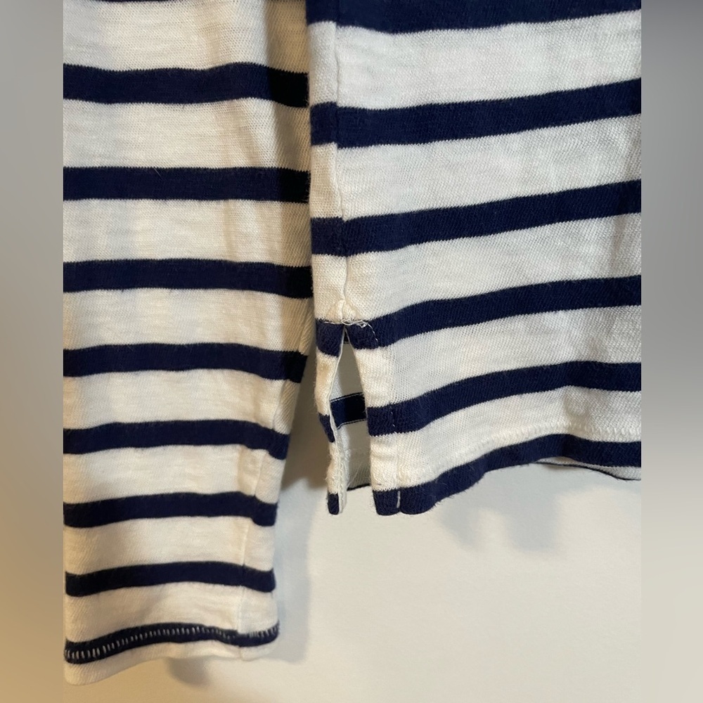 J. Crew Navy Striped Long Sleeve Shirt Zip-up Shoulders Size Small Lightweight - Picture 4 of 11